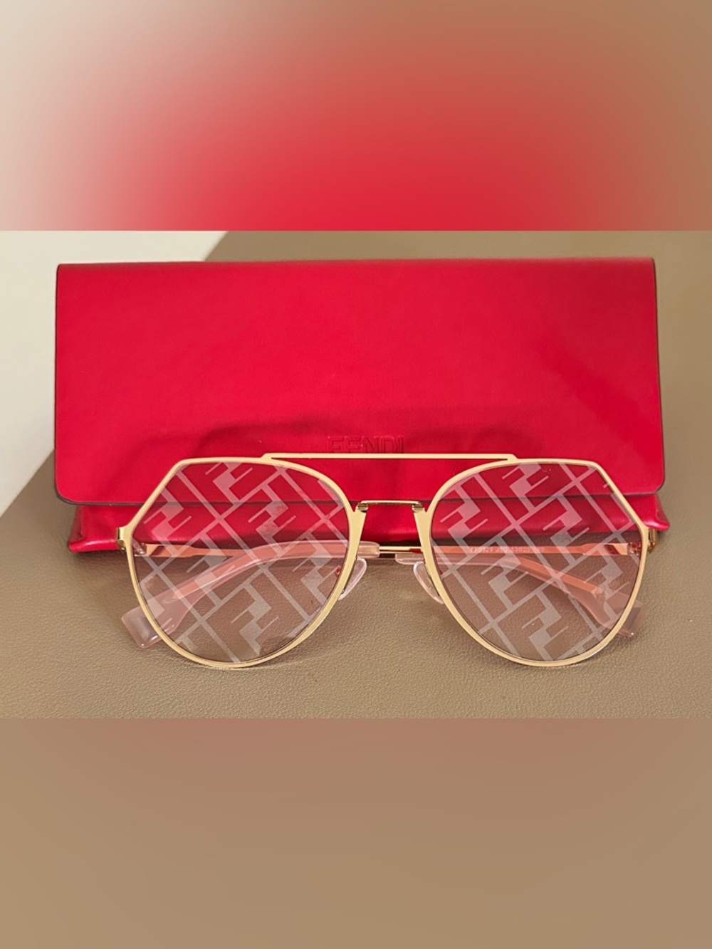 Fendi Pink Gradient Logo Aviator Sunglasses with Red Case